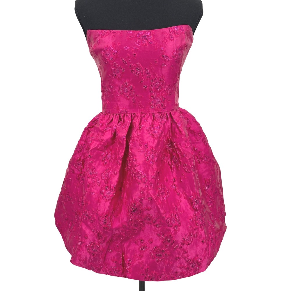 Amanda Uprichard L Addison Hot Pink Brocade Strapless Bubble Mini Dress NWT L